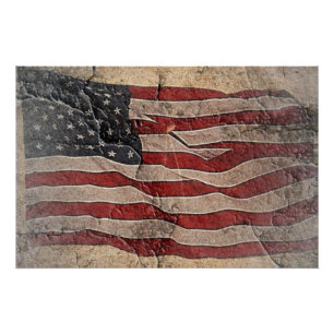 Vintage Patriotische USA-Flagge auf Steinmauer Poster