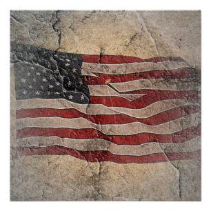 Vintage Patriotische USA-Flagge auf Steinmauer Poster