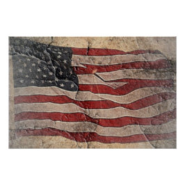 Vintage Patriotische USA-Flagge auf Steinmauer Poster