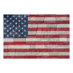 Vintage Patriotische USA-Flagge auf Steinmauer Poster