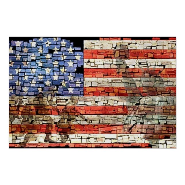 Vintage Patriotische USA-Flagge auf Steinmauer Poster (Vorderseite)