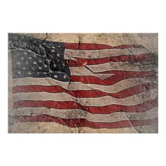 Vintage Patriotische USA-Flagge auf Steinmauer Poster