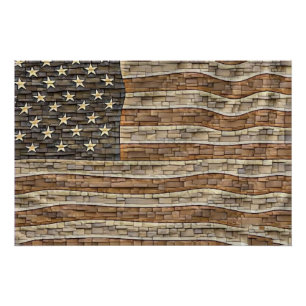 Vintage Patriotische USA-Flagge auf Steinmauer Poster