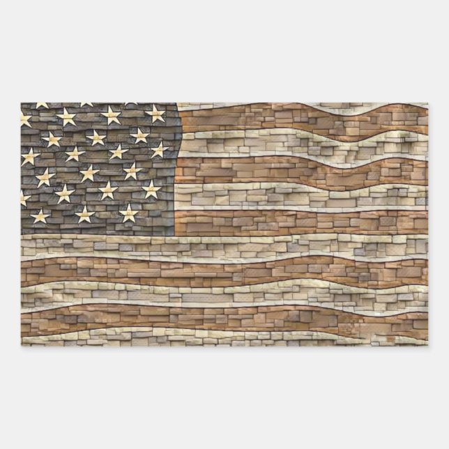 Vintage Patriotische USA-Flagge auf Steinmauer Rechteckiger Aufkleber (Vorderseite)