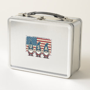 Vintage patriotische USA Gnome weiße Hemd Design_1 Metall Brotdose
