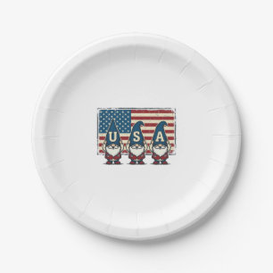 Vintage patriotische USA Gnome weiße Hemd Design_1 Pappteller