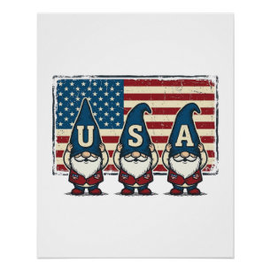 Vintage patriotische USA Gnome weiße Hemd Design_1 Poster