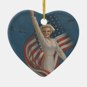 Vintage patriotische WW2-Armee-Krankenschwester mi Keramikornament