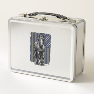 Vintage-patriotische Zugpferd-Flagge Vektor-Design Metall Brotdose