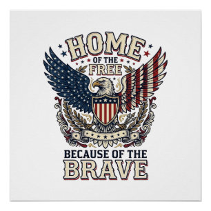 Vintage-patriotischer-Adler-Heim-der-Freien-Shirt_ Poster