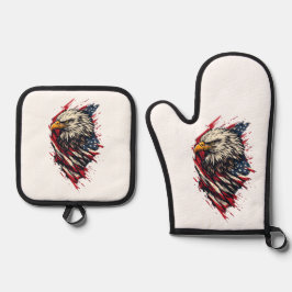 Vintage patriotischer amerikanischer Adler 4. Juli Ofenhandschuh & Topflappen-Set