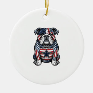 Vintage patriotischer Bulldogge-Vektor-Shirt-Desig Keramik Ornament