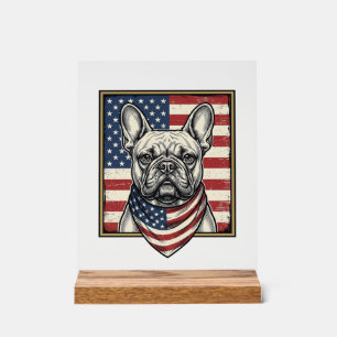 Vintage-patriotischer Französische-Bulldogge-Flagg Acrylschild