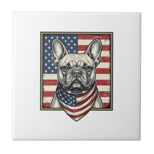 Vintage-patriotischer Französischer-Bulldogge-Flag Fliese