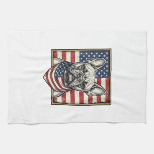 Vintage-patriotischer Französischer-Bulldogge-Flag Geschirrtuch