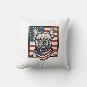 Vintage-patriotischer Französischer-Bulldogge-Flag Kissen