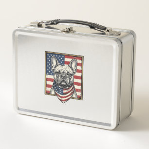 Vintage-patriotischer Französischer-Bulldogge-Flag Metall Brotdose