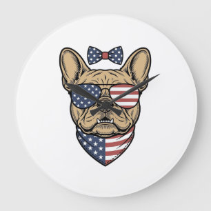 Vintage-patriotischer französischer Bulldogge-Vekt Große Wanduhr