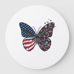 Vintage patriotischer Friedensschmetterling Vektor Große Wanduhr