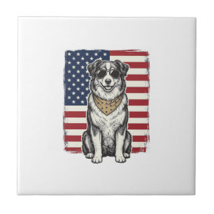 Vintage patriotischer Hund Amerikanisches Flagge S Fliese