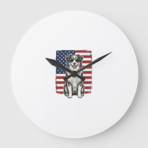 Vintage patriotischer Hund Amerikanisches Flagge S Große Wanduhr
