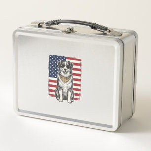 Vintage patriotischer Hund Amerikanisches Flagge S Metall Brotdose