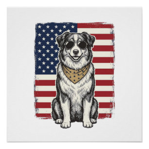 Vintage patriotischer Hund Amerikanisches Flagge S Poster