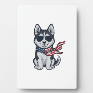 Vintage patriotischer Husky-Welpe Vektor-Design_1 Fotoplatte