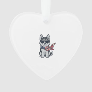Vintage patriotischer Husky-Welpe Vektor-Design_1 Ornament