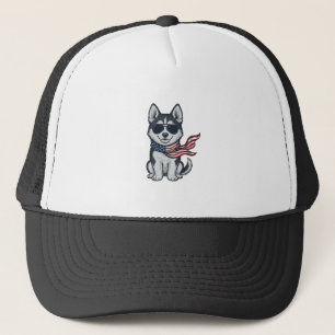 Vintage patriotischer Husky-Welpe Vektor-Design_1 Truckerkappe