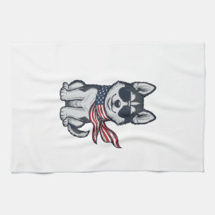 Vintage patriotischer Husky-Welpe Vektordesign_1 Geschirrtuch