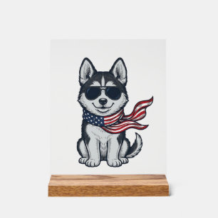 Vintage patriotischer Husky-Welpen-Vektor-Design_1 Acrylschild