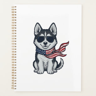 Vintage patriotischer Husky-Welpen-Vektor-Design_1 Planer