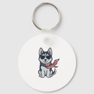 Vintage patriotischer Husky-Welpen-Vektor-Design_1 Schlüsselanhänger