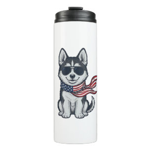 Vintage patriotischer Husky-Welpen-Vektor-Design_1 Thermosbecher