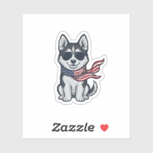 Vintage patriotischer Husky-Welpen-Vektordesign_1 Aufkleber