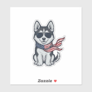 Vintage patriotischer Husky-Welpen-Vektordesign_1 Aufkleber