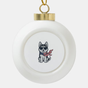 Vintage patriotischer Husky-Welpen-Vektordesign_1 Keramik Kugel-Ornament