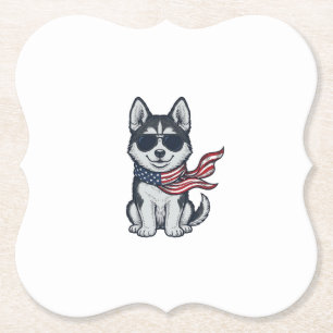 Vintage patriotischer Husky-Welpen-Vektordesign_1 Untersetzer