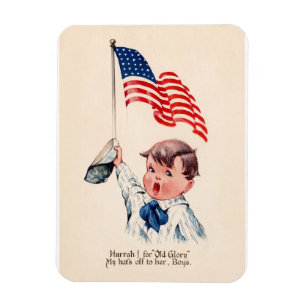 Vintage patriotischer Junge amerikanische Flagge 4 Magnet