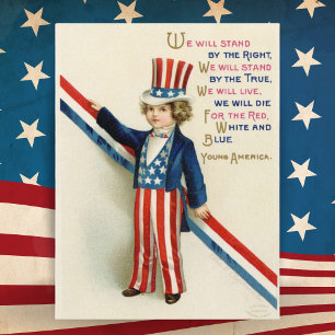 Vintage patriotischer junger Onkel Sam 4. Juli Feiertagspostkarte