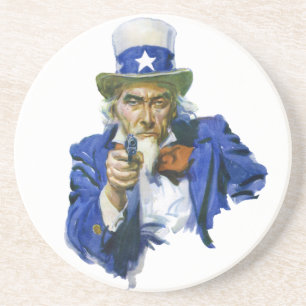 Vintage patriotischer Onkel Sam mit Sternenhut und Getränkeuntersetzer