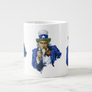 Vintage patriotischer Onkel Sam mit Sternenhut und Jumbo-Tasse