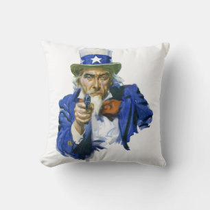Vintage patriotischer Onkel Sam mit Sternenhut und Kissen