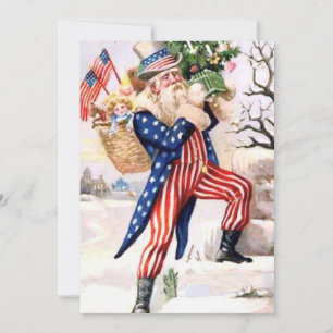Vintage patriotischer Onkel Sam Weihnachtsmann Feiertagskarte