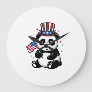 Vintage patriotischer Panda-Flag-Shirt-Entwurf_1 Große Wanduhr