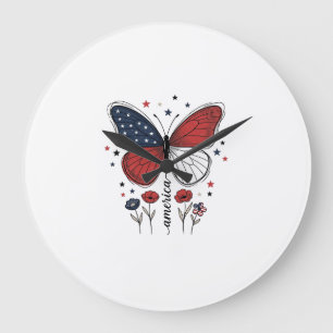Vintage patriotischer Schmetterling Amerika-Shirt- Große Wanduhr