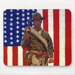 Vintage patriotischer Soldat mit amerikanischer Fl Mousepad