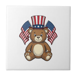 Vintage patriotischer Teddybär Vektor Design_1 Fliese