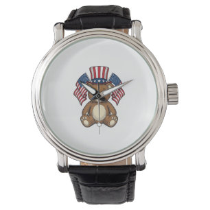 Vintage patriotischer Teddybär Vektordesign_1 Armbanduhr
